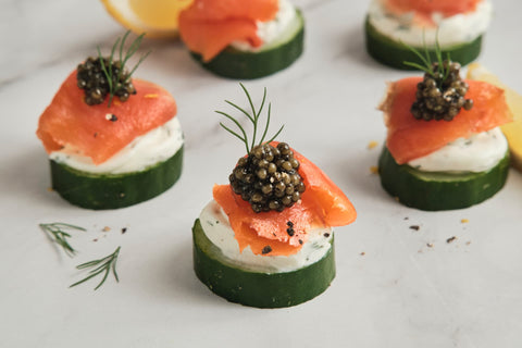 Cucumber Salmon Bites with Sturgeon Caviar