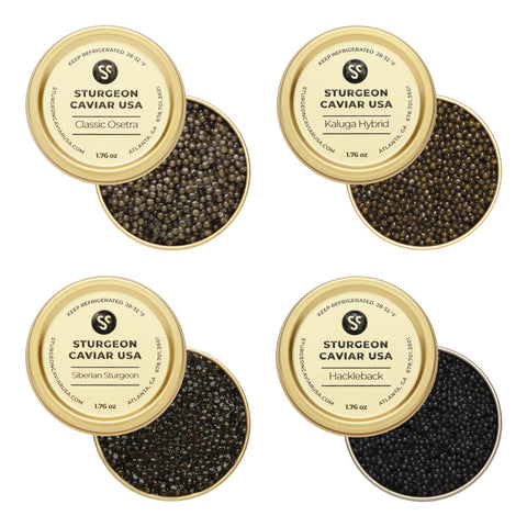 Classic Osetra, Kaluga Hybrid, Siberian Sturgeon & Hackleback Caviar Tasting Set (4 x 1.76 oz)